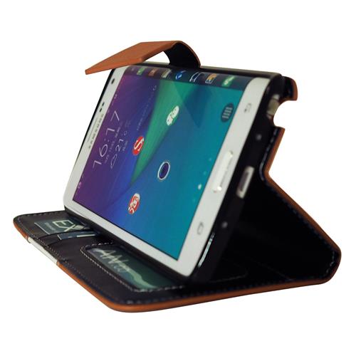 Exian Samsung Galaxy Note Edge Screen Protectors X 2 and PU Leather Wallet Exian Design Wave Pattern Beige/White