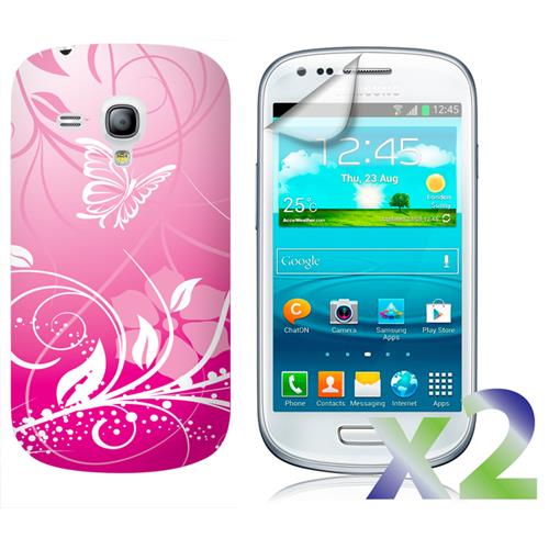 Exian Samsung Galaxy S3 Mini Screen Protectors X 2 and TPU Case Exian Design Flower & Butterfly Pink