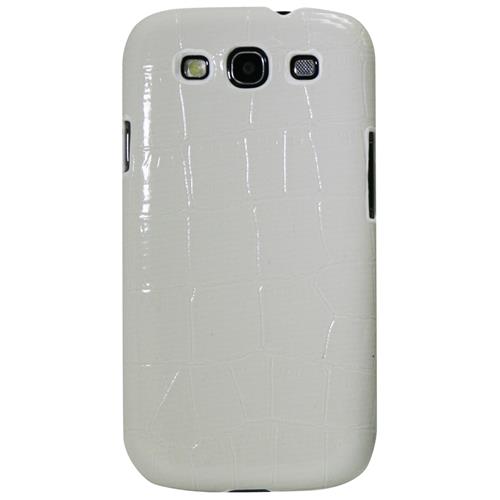 Exian Samsung Galaxy S3 Hard Plastic Case PU Crocodile Skin Wrapped Around White