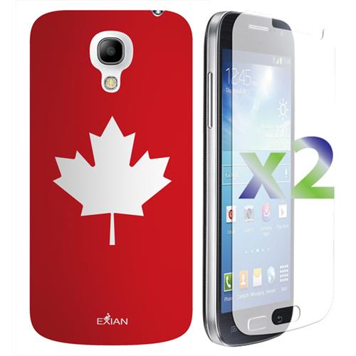 Protecteur d’écran d’Exian pour Galaxy S4 Mini de Samsung avec étui en TPUR et motif de feuille d’érable rouge d’Exian