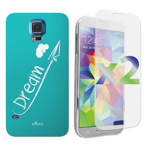 Exian Samsung Galaxy S5 Screen Protector X 2 and TPU Case Exian Design Dream on Teal