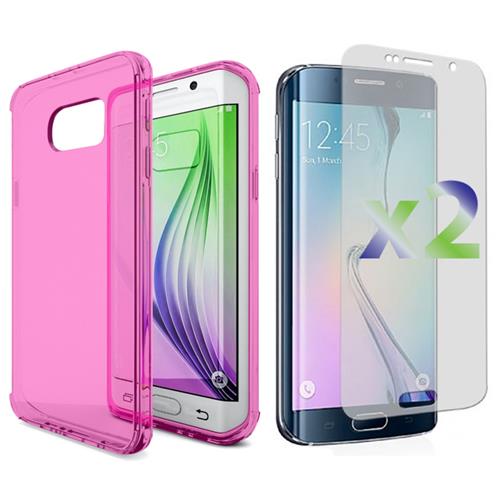 Exian Samsung Galaxy S6 Edge Screen Protector X 2 and TPU Slim Case Transparent Pink