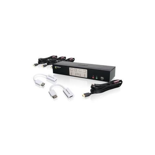 IOGEAR 4-Port HDMI KVMP with DisplayPort Adapters Bundle