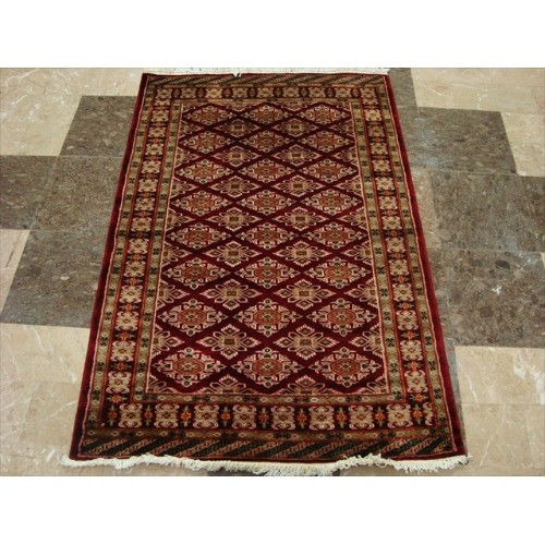 Ahmedani Mid Night Jaldar Rare Ivory Silk Touch Flowers Hand Knotted Wool Silk Carpet 3.1' x 4.6' Area Rug - Red