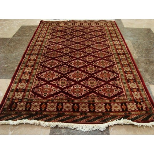 Ahmedani Mid Night Jaldar Rare Ivory Silk Touch Flowers Hand Knotted Wool Silk Carpet 3.1' x 4.6' Area Rug - Red