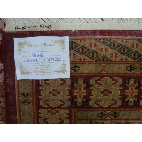 Ahmedani Mid Night Jaldar Rare Ivory Silk Touch Flowers Hand Knotted Wool Silk Carpet 3.1' x 4.6' Area Rug - Red