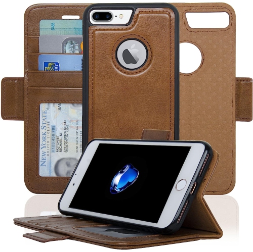 navor Detachable Magnetic Wallet Case RFID Protection, Logo Hole, Compatible for iPhone 7 Plus [Vajio Series]-Brown
