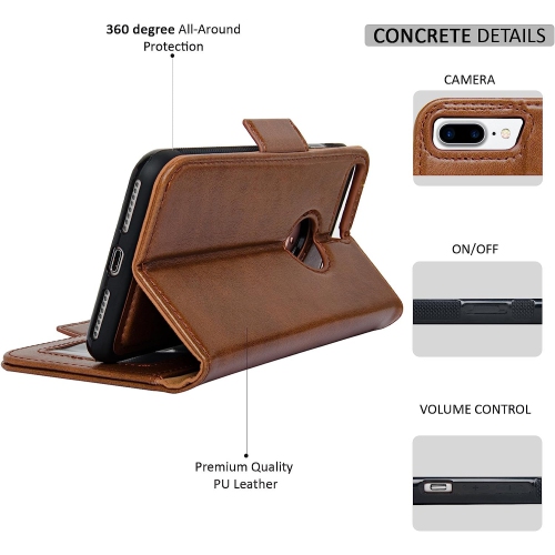 navor Detachable Magnetic Wallet Case RFID Protection, Logo Hole, Compatible for iPhone 7 Plus [Vajio Series]-Brown