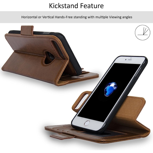 navor Detachable Magnetic Wallet Case RFID Protection, Logo Hole, Compatible for iPhone 7 Plus [Vajio Series]-Brown