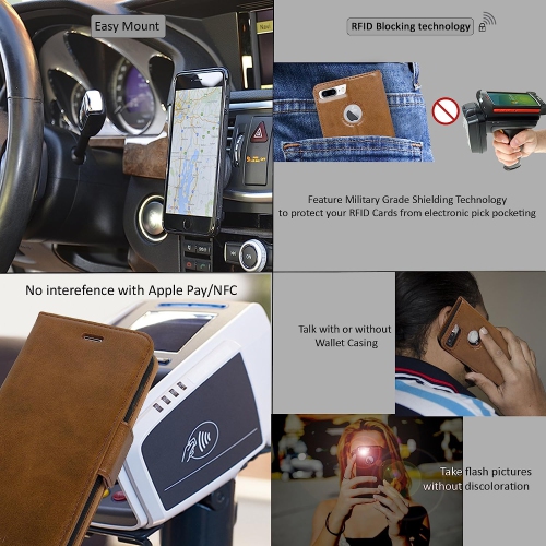 navor Detachable Magnetic Wallet Case RFID Protection, Logo Hole, Compatible for iPhone 7 Plus [Vajio Series]-Brown