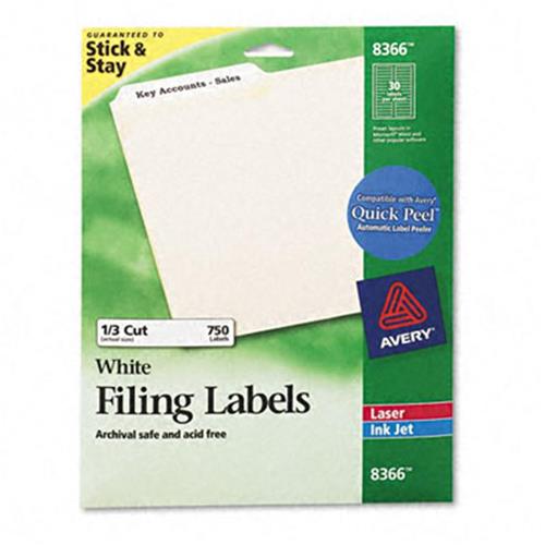 Avery 8366 Permanent Self-Adhesive Laser/Inkjet File Folder Labels- White- 750/Pack