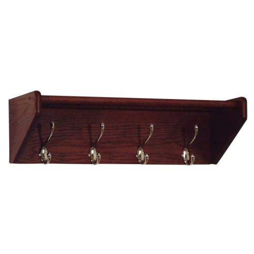 Wooden Mallet 24HCRNMH 4 Hook Shelf in Mahogany - Nickel
