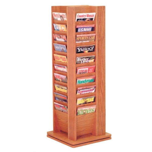 Wooden Mallet MR40-SPMO Cascade Spinning Floor Display with 40 Magazine Pockets in Medium Oak