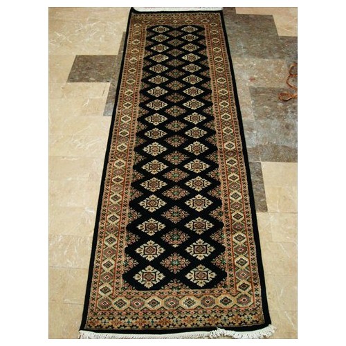 Exclusive Black Jaldar Mahal Ivory Touch Hand Knotted Hall Way Runner Rug'