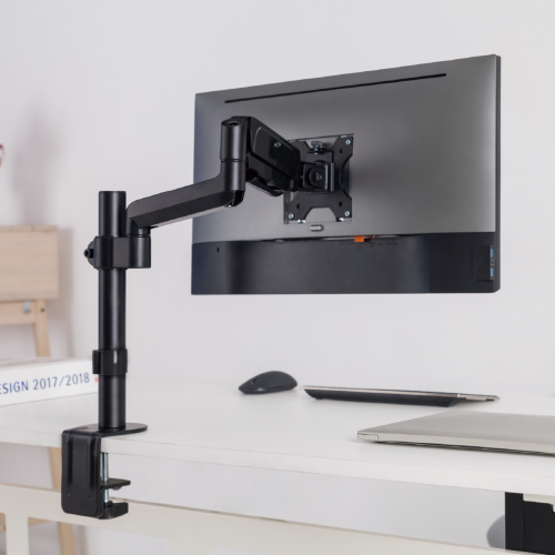 Single LCD Monitor Desktop Mount Stand / Black Deluxe with Gas Spring for 1 Screen up to 27 inches