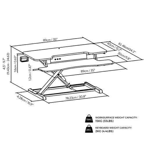 Standing Desk Riser, Dual Monitor Capable, High Lift Capacity, Height Adjustable From Sit to Stand Positions