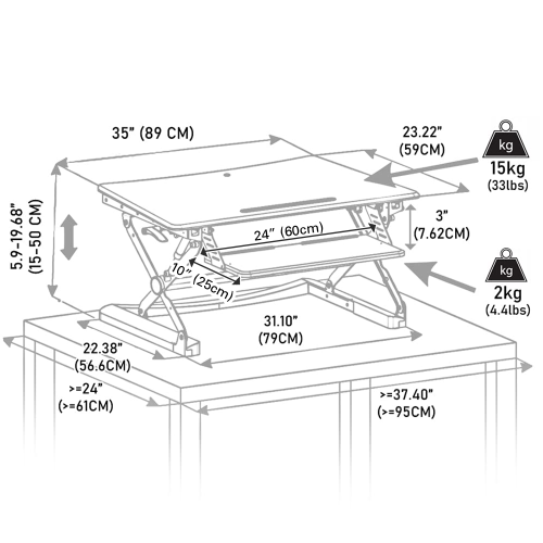 Standing Desk Riser, Dual Monitor Capable, High Lift Capacity, Height Adjustable From Sit to Stand Positions