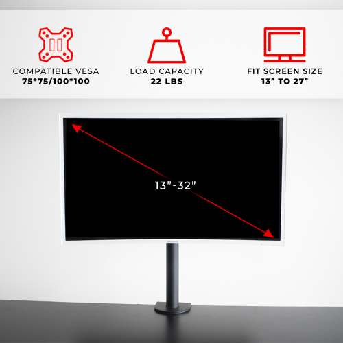 AnthroDesk Single Monitor Arm Mount with Fully Adjustable Tilt / Swivel / Rotate Ability for Screens up to 27"