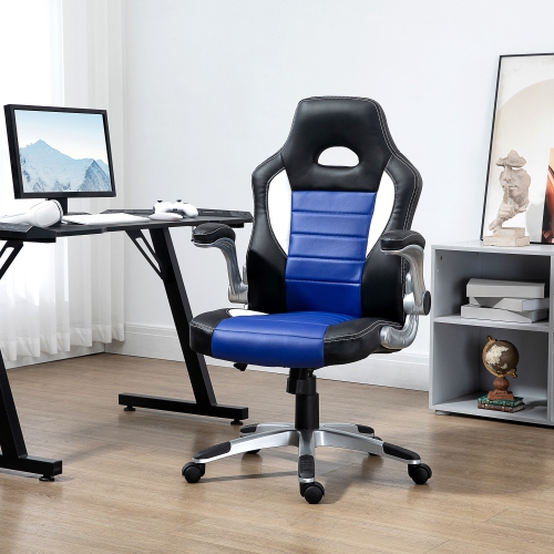 Chaise de bureau HOMCOM Chaise de bureau de voiture de course Siège de jeu pivotant pour ordinateur de bureau en cuir PU avec accoudoir réglable