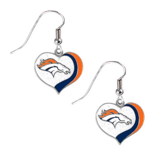 NFL Denver Broncos Sports Team Logo Glitter Heart Dangle Earring Charm Set
