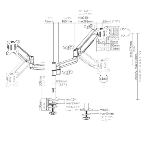 Dual Monitor Stand, Heavy Duty Deluxe Gas Spring Mount Arms with for Two 10''-32' LED/LCD/PDP Computer Monitor