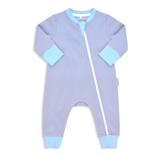 Endanzoo 100% Certified Organic Long Sleeve Baby Romper - Grey w/ Blue