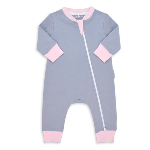 Endanzoo 100% Certified Organic Long Sleeve Baby Romper - Grey w/ Pink