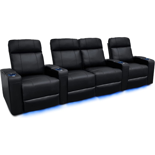 Valencia Piacenza 4-Seat Premium Top Grain 9000 Leather Recliner Home Theatre Seating with LED Lighting - Black