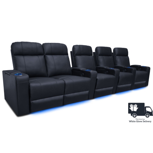 Valencia Piacenza Premium Top Grain 9000 Leather Power Recliner LED Lighting Home theatre Seating 5-Seat Loveseat Left