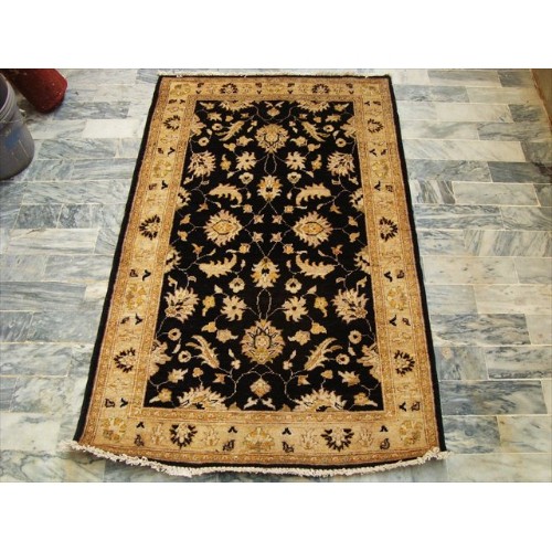 Ahmedani Chobi Zeigler Mahal Excellent Designed Vege Dyed Hand Knotted Carpet 5.1' x 3.2' Area Rug - Black