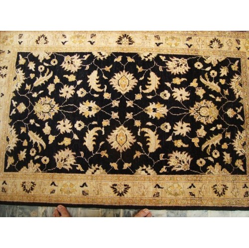 Ahmedani Chobi Zeigler Mahal Excellent Designed Vege Dyed Hand Knotted Carpet 5.1' x 3.2' Area Rug - Black