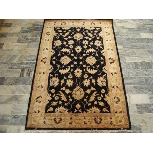 Ahmedani Chobi Zeigler Mahal Excellent Designed Vege Dyed Hand Knotted Carpet 5.1' x 3.2' Area Rug - Black