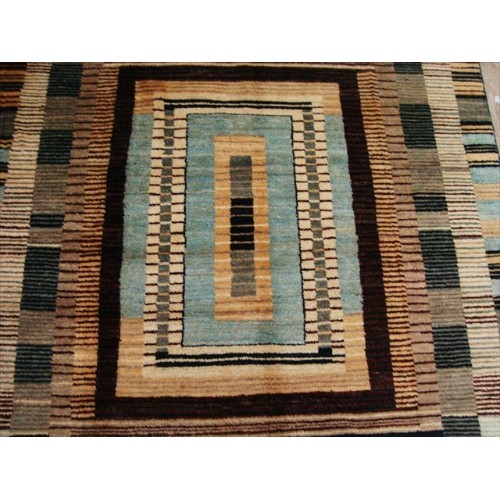 Ahmedani Modern Afghan Gabbeh Mahal Vegetable Dyed Wool Carpet Hand Knotted 7.11' x 5.0' Area Rug - Multi-Colour