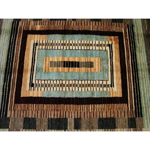 Ahmedani Modern Afghan Gabbeh Mahal Vegetable Dyed Wool Carpet Hand Knotted 7.11' x 5.0' Area Rug - Multi-Colour