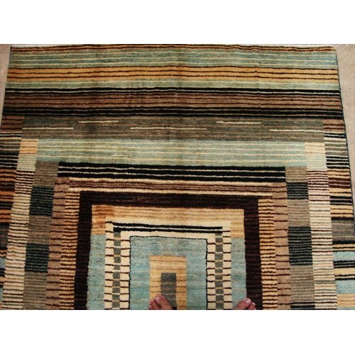 Ahmedani Modern Afghan Gabbeh Mahal Vegetable Dyed Wool Carpet Hand Knotted 7.11' x 5.0' Area Rug - Multi-Colour