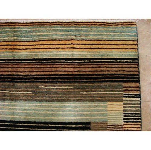Ahmedani Modern Afghan Gabbeh Mahal Vegetable Dyed Wool Carpet Hand Knotted 7.11' x 5.0' Area Rug - Multi-Colour