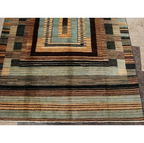 Ahmedani Modern Afghan Gabbeh Mahal Vegetable Dyed Wool Carpet Hand Knotted 7.11' x 5.0' Area Rug - Multi-Colour
