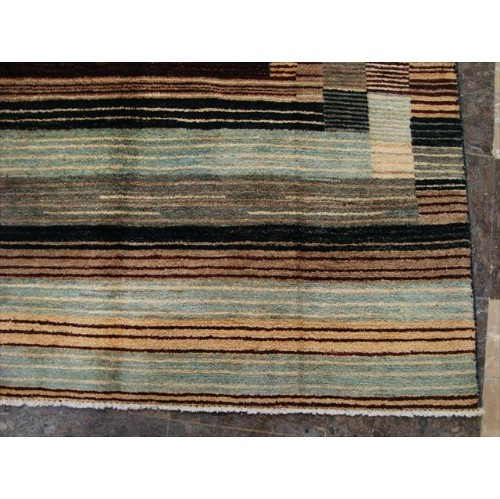 Ahmedani Modern Afghan Gabbeh Mahal Vegetable Dyed Wool Carpet Hand Knotted 7.11' x 5.0' Area Rug - Multi-Colour