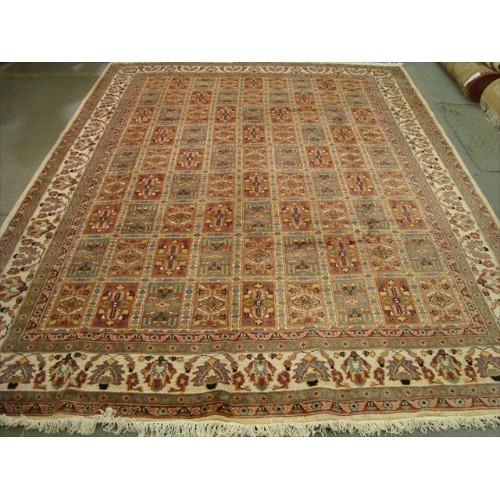 Ahmedani Bakhtiari Pestal Flower All Over Wool Silk Hand Knotted Carpet 11.2' x 8.5' Area Rug - Ivory