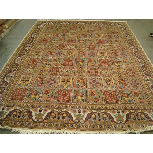 Ahmedani Bakhtiari Pestal Flower All Over Wool Silk Hand Knotted Carpet 11.2' x 8.5' Area Rug - Ivory