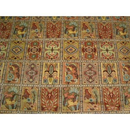 Ahmedani Bakhtiari Pestal Flower All Over Wool Silk Hand Knotted Carpet 11.2' x 8.5' Area Rug - Ivory