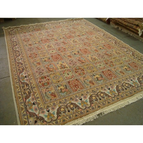 Ahmedani Bakhtiari Pestal Flower All Over Wool Silk Hand Knotted Carpet 11.2' x 8.5' Area Rug - Ivory