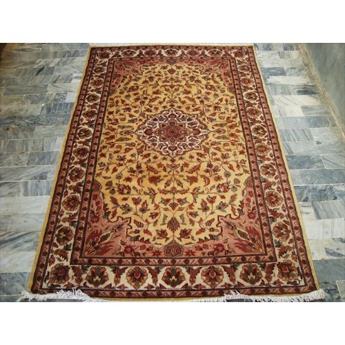 Cream Floral Hot Ivory Touch Medallion Area Rug Hand Knotted Wool Silk Carpet'