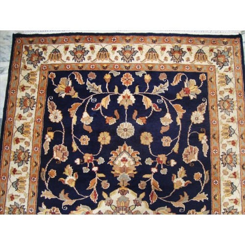 Mid Night Blue Hot Ivory Touch Medallion Rectangle Area Rug Hand Knotted Wool Silk Carpet'