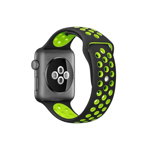 Soft Durable Sport Replacement Wrist Strap for iWatch Series 1/2/3/4/5/6/7 Apple Watch Band 42/44/45 mm M/L - Black & Green