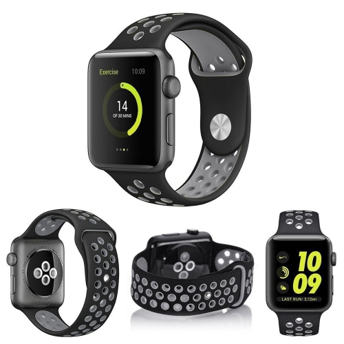 Soft Durable Sport Replacement Wrist Strap for iWatch Series 1/2/3/4/5/6/7/8 Apple Watch Band 42/44/45 mm M/L - Black & Grey