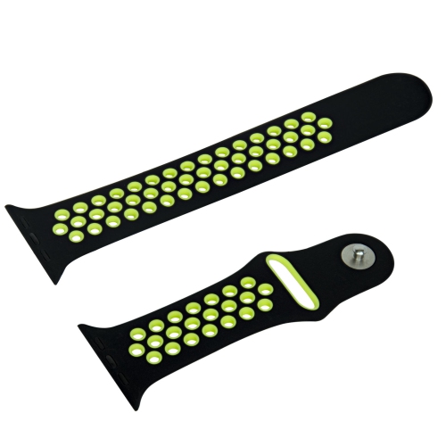 Soft Durable Sport Replacement Wrist Strap for iWatch Series 1/2/3/4/5/6/7 Apple Watch Band 42/44/45 mm M/L - Black & Light Green