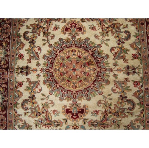 Ahmedani Sarafian Floral Classic Designed Hand Knotted Wool Silk Carpet 4.2' x 6.2' Area Rug - Ivory