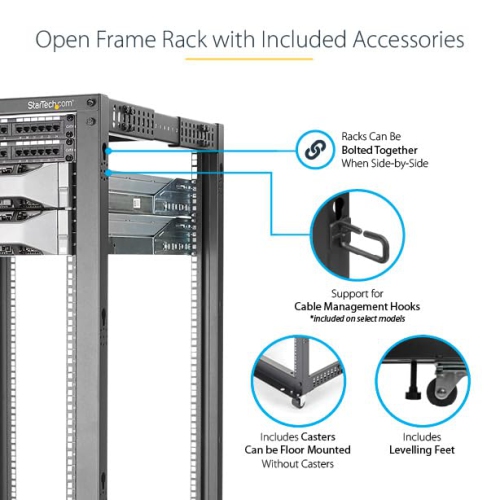 StarTech 25U Adjustable Depth Open Frame 4-Post Server Rack w/ Casters