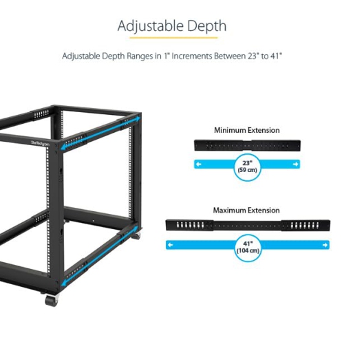 StarTech 25U Adjustable Depth Open Frame 4-Post Server Rack w/ Casters